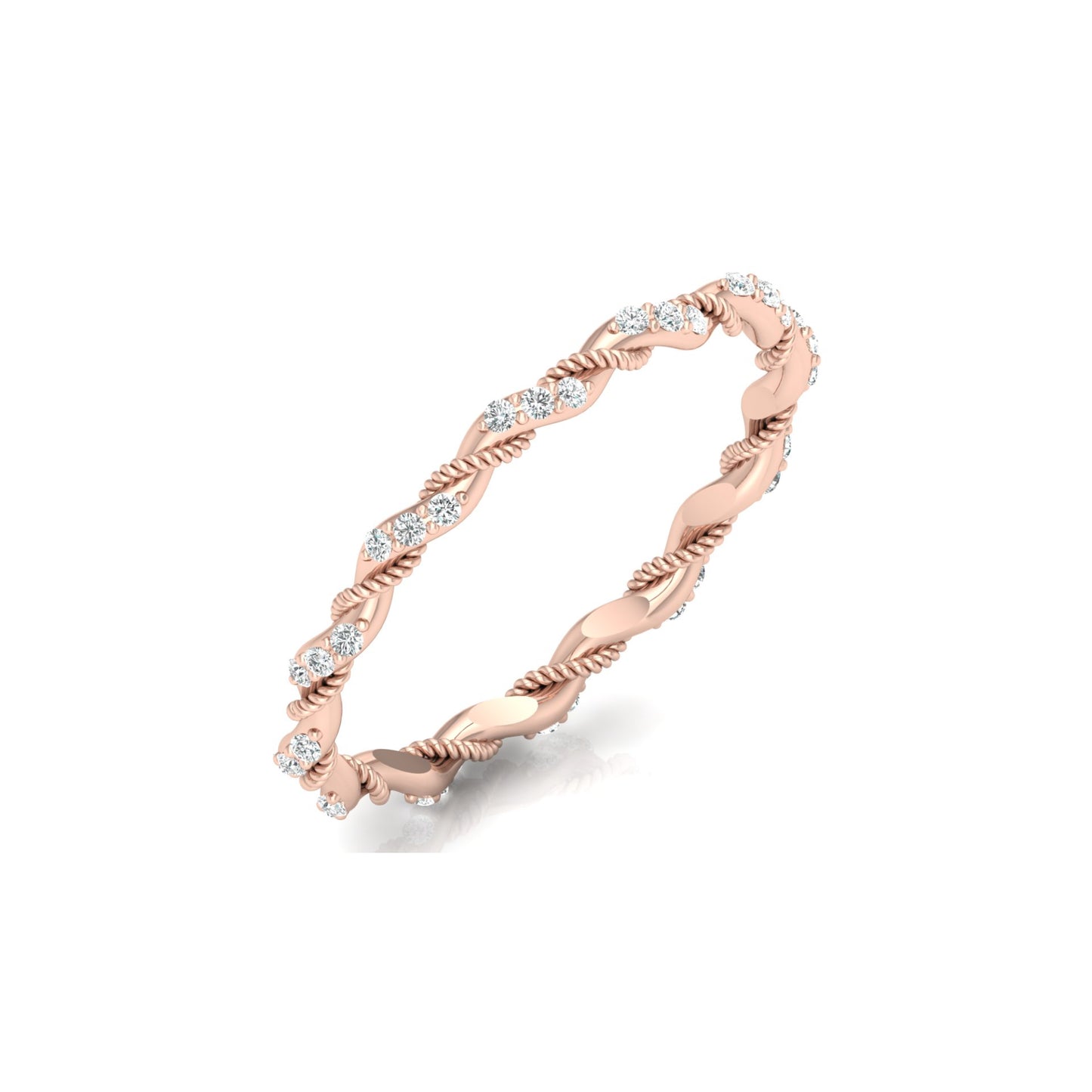 Twisted Round Cut Band Ring for Her 14KT Solid Gold Everyday Wear In Lab Or Natural Diamonds