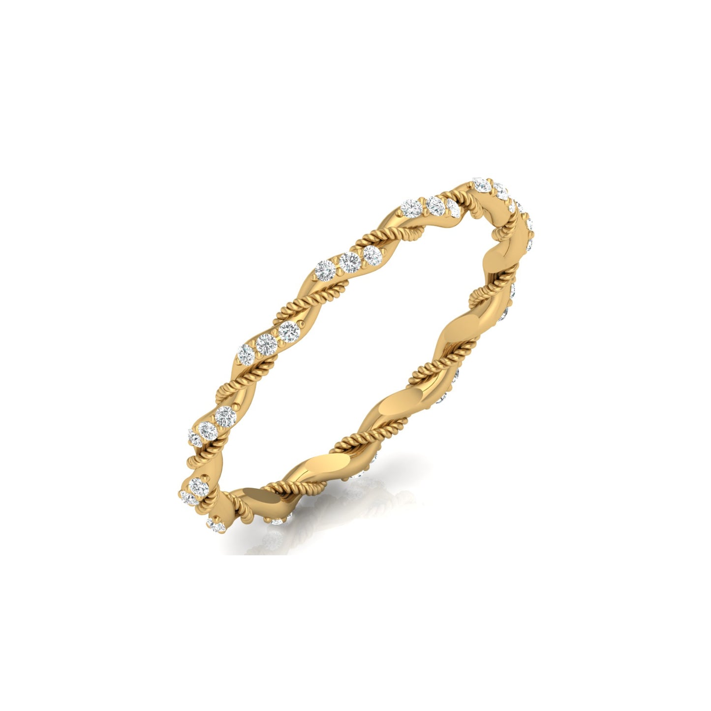 Twisted Round Cut Band Ring for Her 14KT Solid Gold Everyday Wear In Lab Or Natural Diamonds