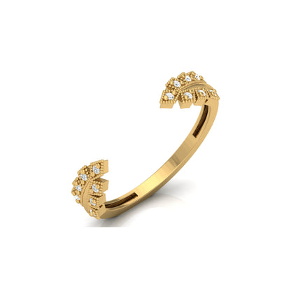 Affordable Open Cuff Band Ring with Round Diamond For Her In 18 KT Solid Gold