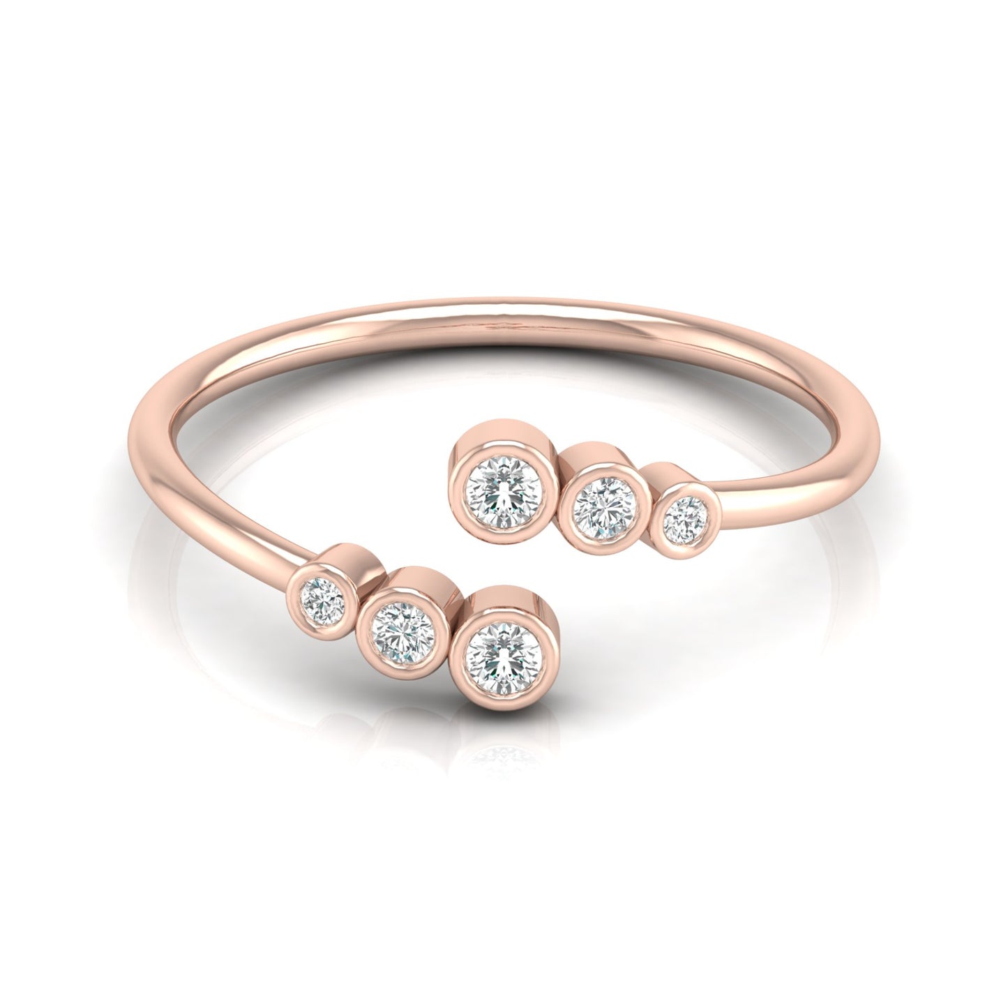 14K Solid Gold Modern Bezel-Set Open Cuff Diamond Ring Minimalist Everyday Style for Her