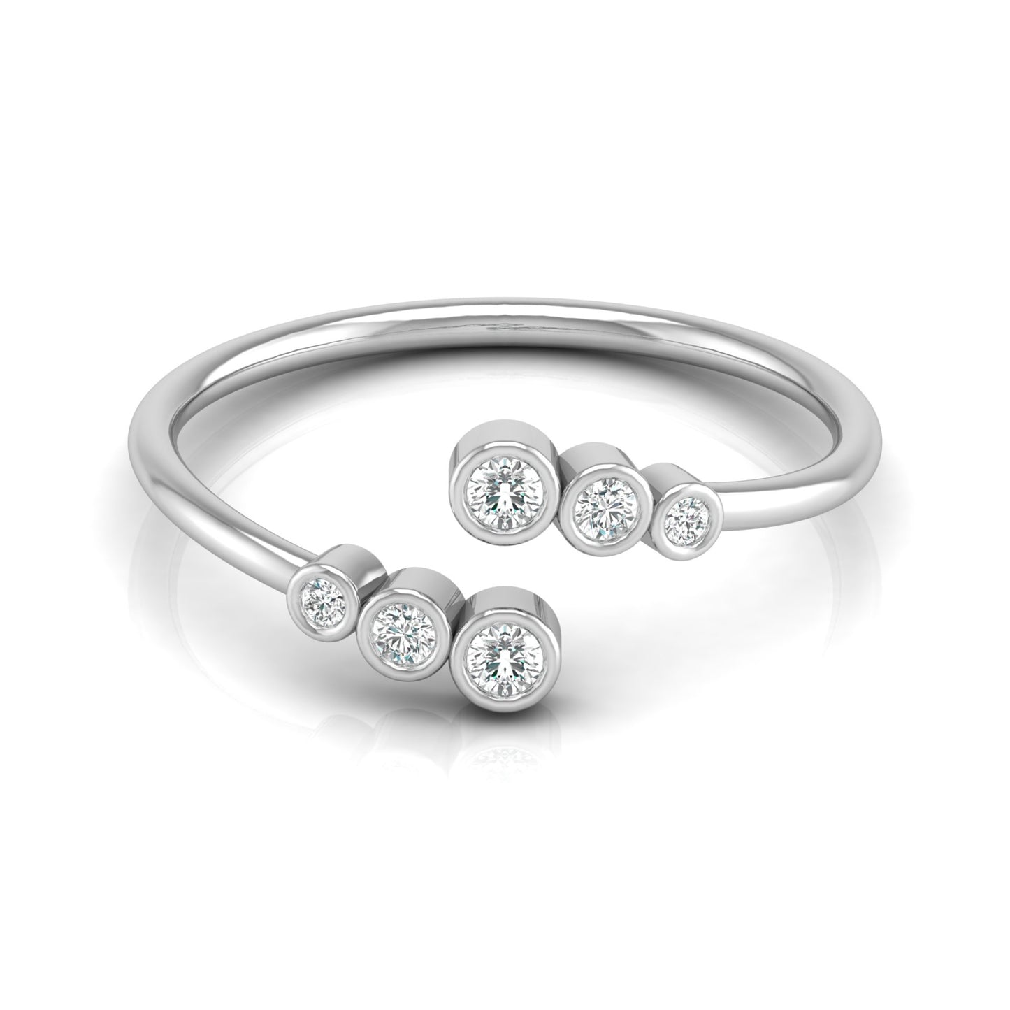 14K Solid Gold Modern Bezel-Set Open Cuff Diamond Ring Minimalist Everyday Style for Her