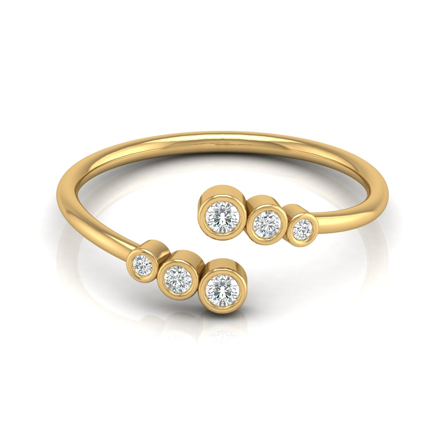14K Solid Gold Modern Bezel-Set Open Cuff Diamond Ring Minimalist Everyday Style for Her