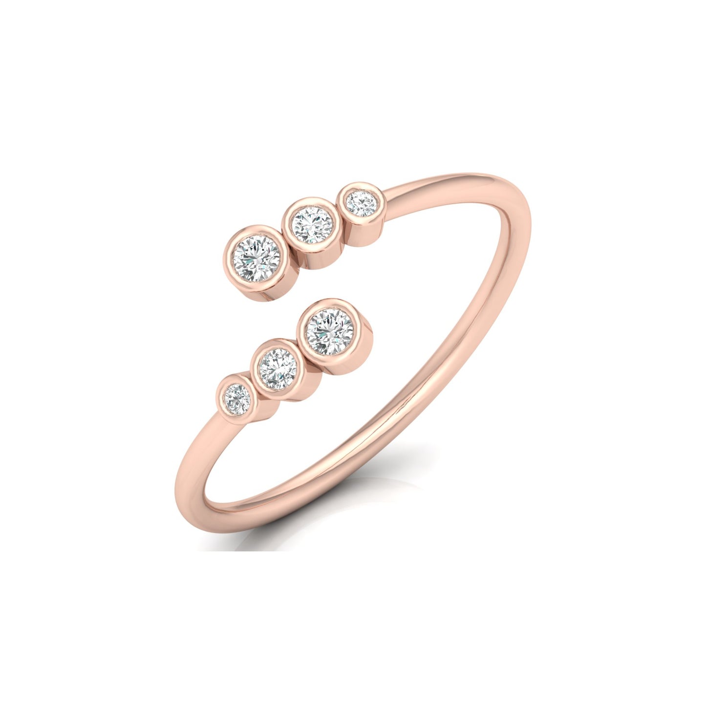 14K Solid Gold Modern Bezel-Set Open Cuff Diamond Ring Minimalist Everyday Style for Her