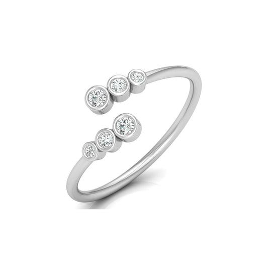 14K Solid Gold Modern Bezel-Set Open Cuff Diamond Ring Minimalist Everyday Style for Her