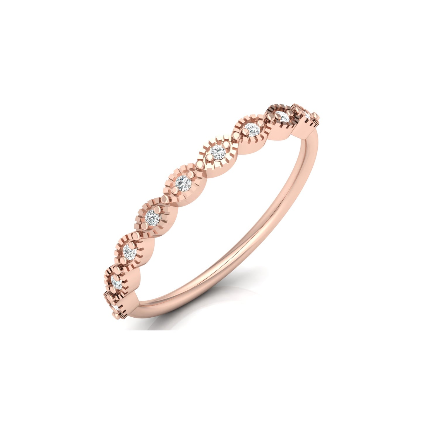 Dainty Diamond Cluster Band Ring for Women's Stackable Vintage Wedding Ring In 14K Solid Gold