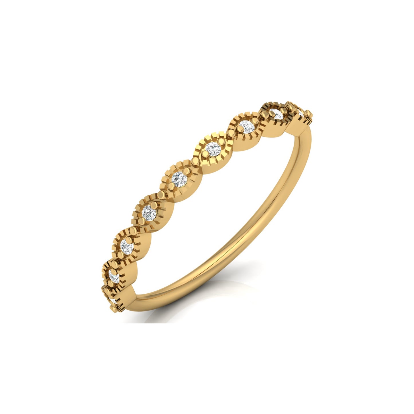 Dainty Diamond Cluster Band Ring for Women's Stackable Vintage Wedding Ring In 14K Solid Gold