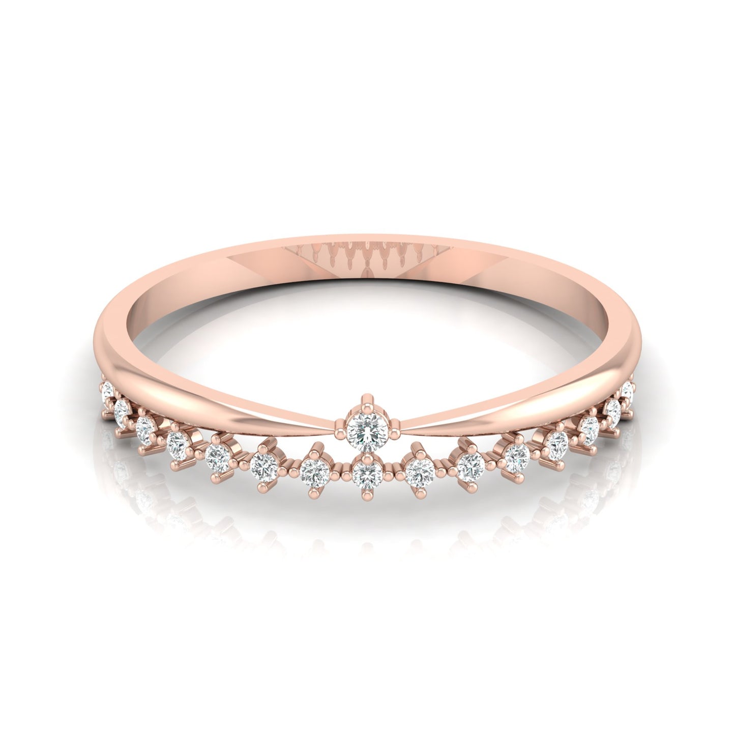Round Cut Diamond Promise Ring for Wife Dainty Everyday Wear Band in 14K Solid Gold