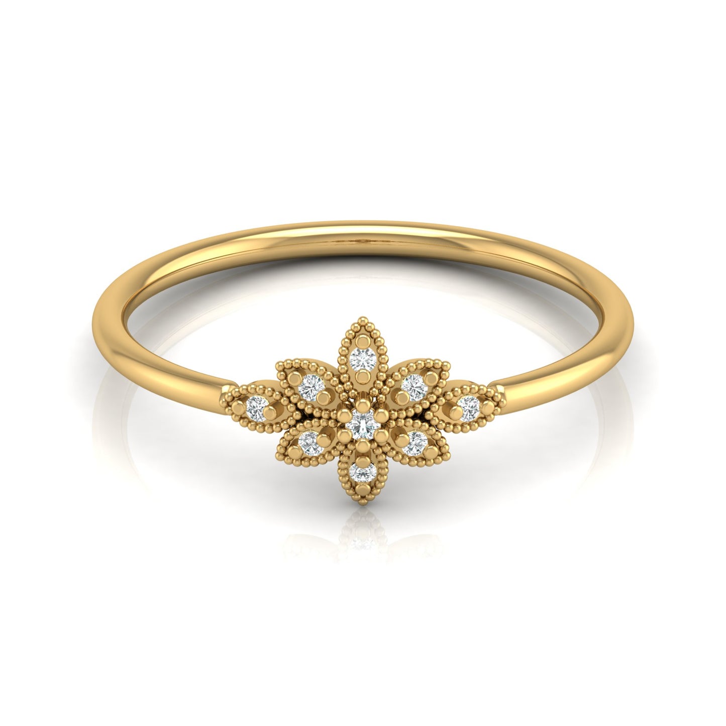 Floral Diamond Cluster Ring for Women's Elegant Flower Design Band in 18K Solid Gold
