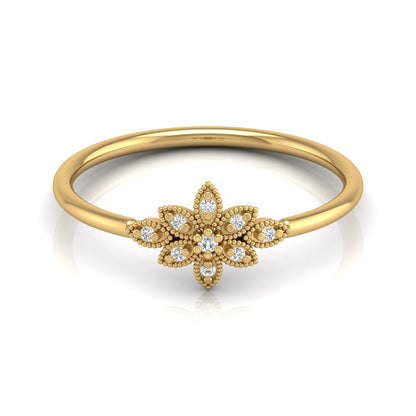 Floral Diamond Cluster Ring for Women's Elegant Flower Design Band in 18K Solid Gold