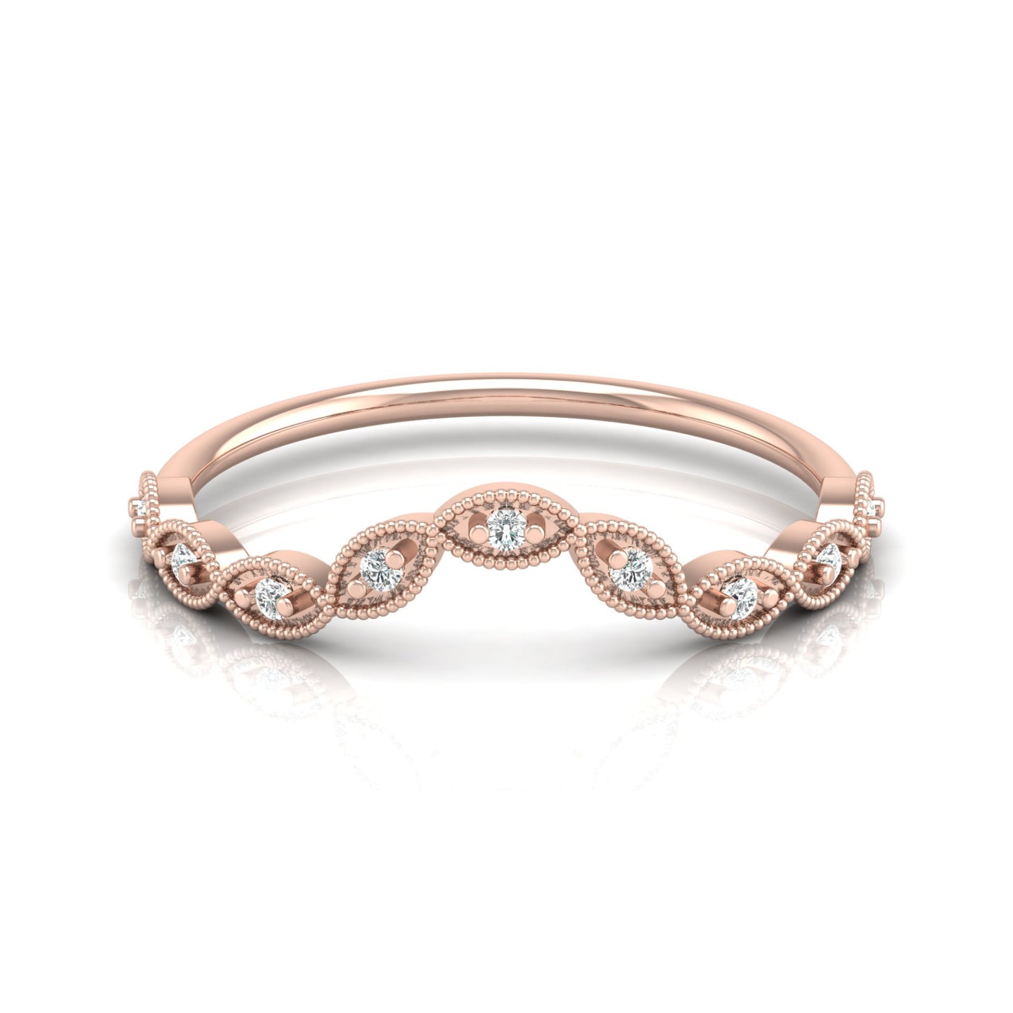 Dainty Vintage V-Shape Princess Crown Diamond Ring Elegant Gift for Her In 14K Solid Gold