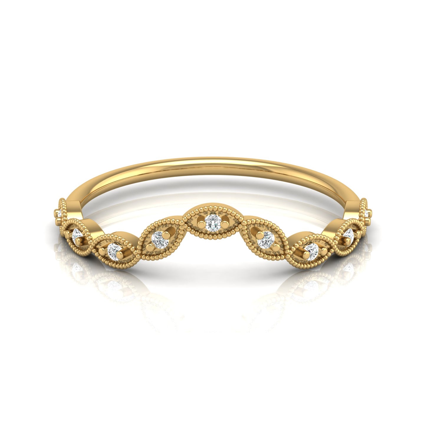 Dainty Vintage V-Shape Princess Crown Diamond Ring Elegant Gift for Her In 14K Solid Gold