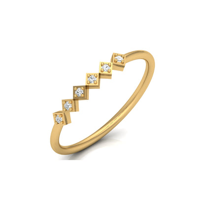 Geometric Diamond Band Ring For Women's Modern Square-Set Round Diamond Ring In 14K Solid Gold