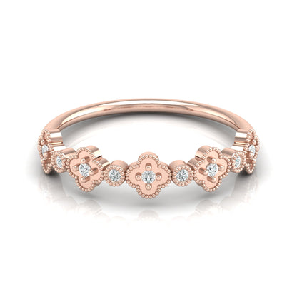 Round Cut Floral Diamond Band Ring In 18K Solid Gold Dainty Minimal & Stackable Gold Ring