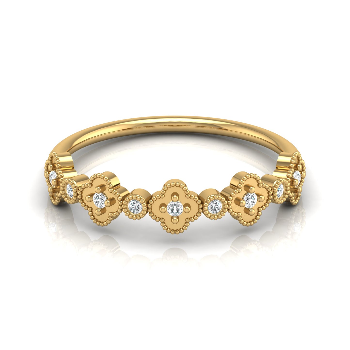 Round Cut Floral Diamond Band Ring In 18K Solid Gold Dainty Minimal & Stackable Gold Ring