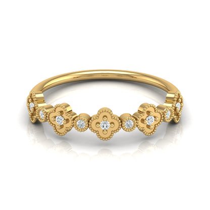 Round Cut Floral Diamond Band Ring In 18K Solid Gold Dainty Minimal & Stackable Gold Ring