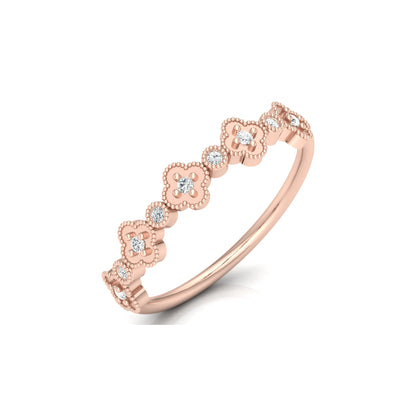 Round Cut Floral Diamond Band Ring In 18K Solid Gold Dainty Minimal & Stackable Gold Ring