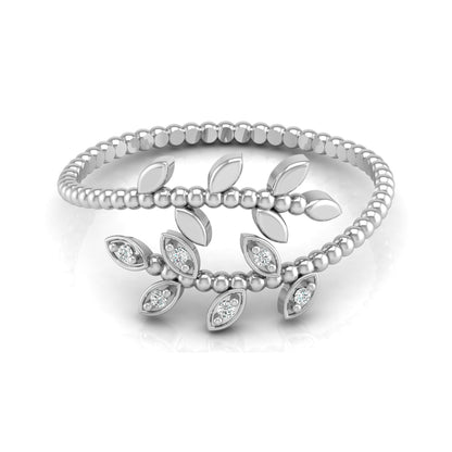 Olive Leaf Wrap Diamond Ring For Women's Beaded Band Nature-Inspired Ring In 14K Solid Gold