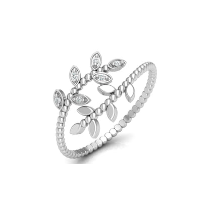 Olive Leaf Wrap Diamond Ring For Women's Beaded Band Nature-Inspired Ring In 14K Solid Gold