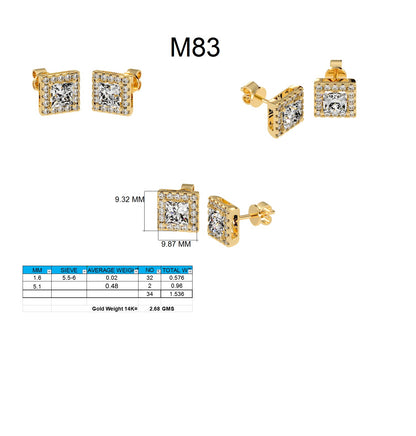 Princess Cut Diamond Stud Earrings Lab Grown Wedding Studs Halo Earring Gift for Women's