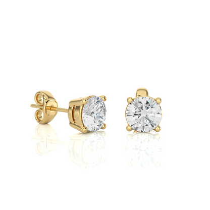 14k Yellow Gold Round Shaped Brilliant Cut Diamond Stud Earrings Iconic Solitaire Design