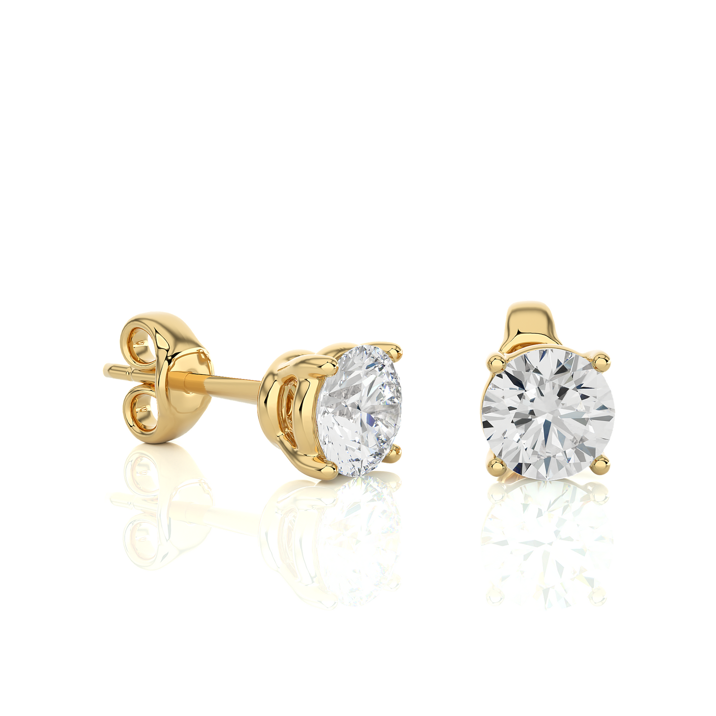14K White Gold Round Shaped Solitaire Stud Earrings Daily Wearing Gift For Her