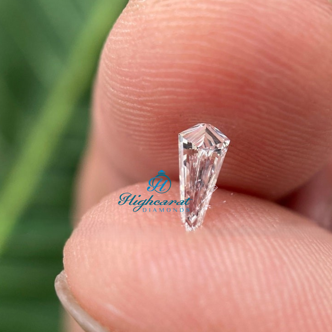Unique Shield Cut Lab Grown Diamond with geometric symmetry and reflective facets