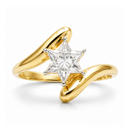 Six Point Star Cut David Lab Grown Diamond Solitaire Engagement Ring - HIGHCARAT DIAMONDS