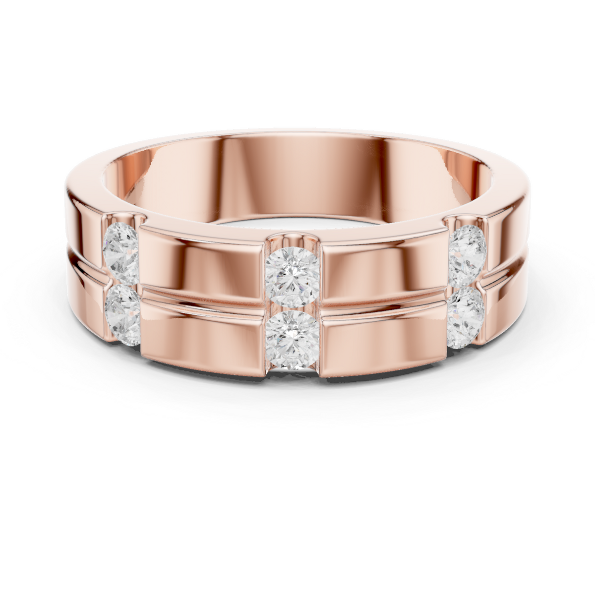 6 Stone Round Shapes Natural & Lab Grown Diamond 14k Solid Rose Gold Antique Style Men Diamond Ring - HIGHCARAT DIAMONDS