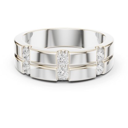 6 Stone Round Shapes Natural & Lab Grown Diamond 14k Solid Rose Gold Antique Style Men Diamond Ring - HIGHCARAT DIAMONDS