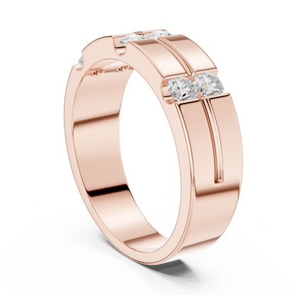 6 Stone Round Shapes Natural & Lab Grown Diamond 14k Solid Rose Gold Antique Style Men Diamond Ring - HIGHCARAT DIAMONDS