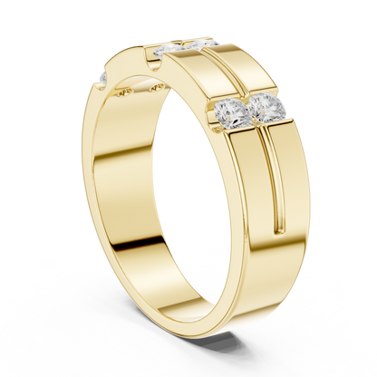6 Stone Round Shapes Natural & Lab Grown Diamond 14k Solid Rose Gold Antique Style Men Diamond Ring - HIGHCARAT DIAMONDS