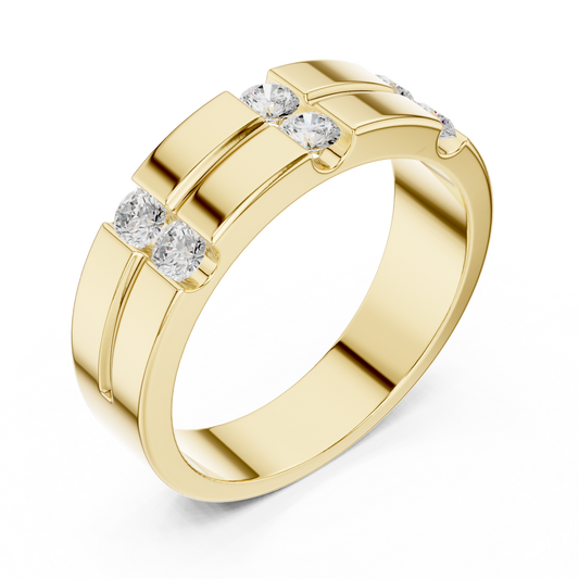 6 Stone Round Shapes Natural & Lab Grown Diamond 14k Solid Rose Gold Antique Style Men Diamond Ring - HIGHCARAT DIAMONDS