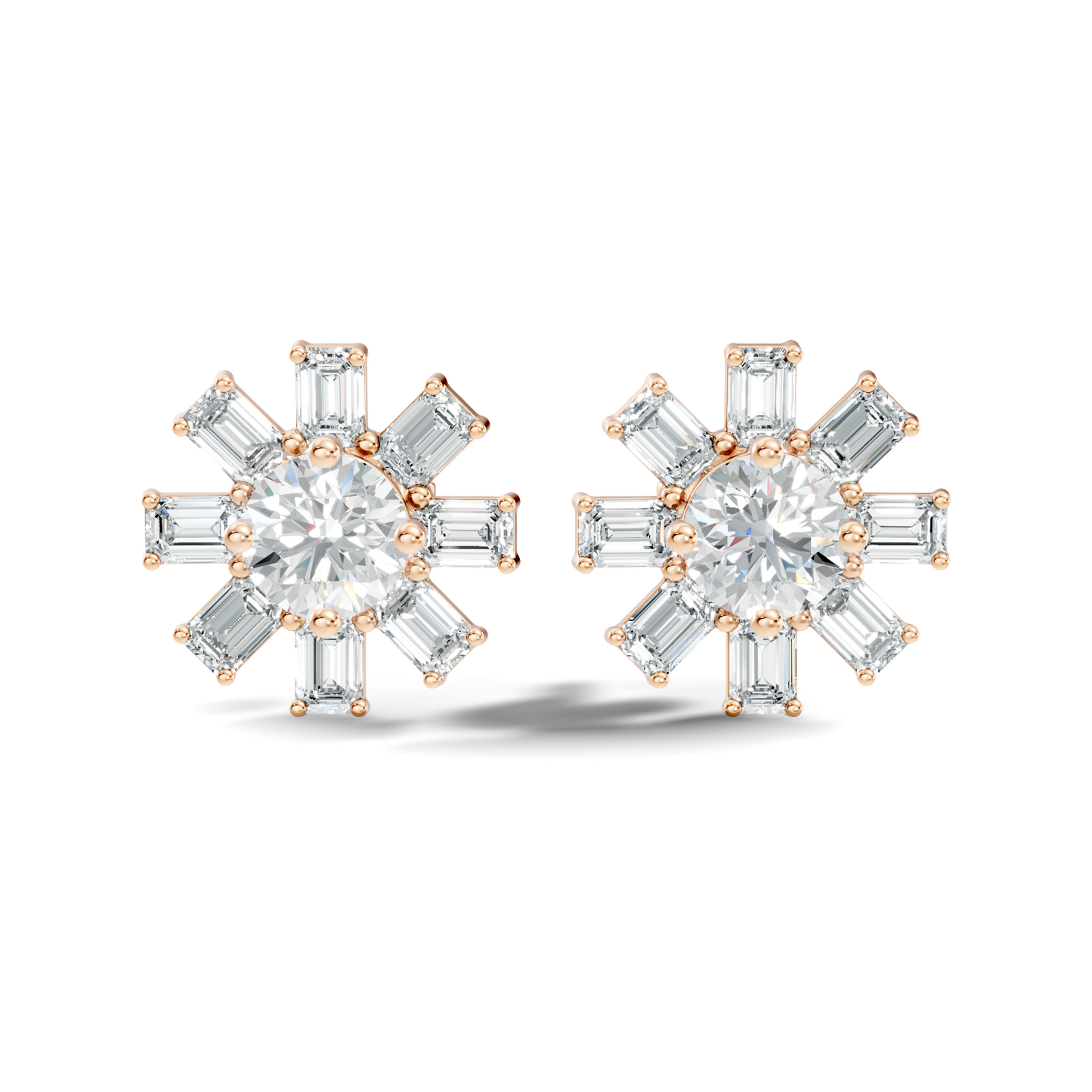 Emerald & Round Shape 10k Solid Gold Lab Grown Diamond Very Dazzling Vintage Diamond Earrings For Her - HIGHCARAT DIAMONDS