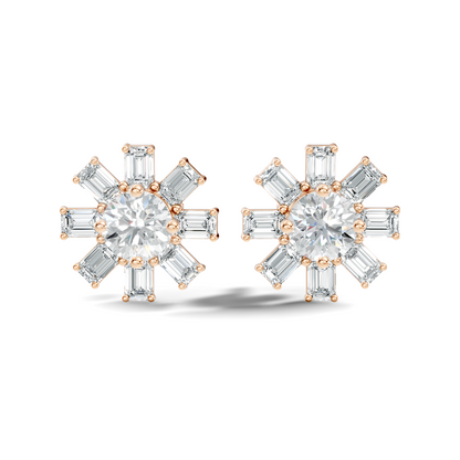 Emerald & Round Shape 10k Solid Gold Lab Grown Diamond Very Dazzling Vintage Diamond Earrings For Her - HIGHCARAT DIAMONDS