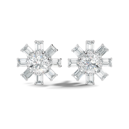 Emerald & Round Shape 10k Solid Gold Lab Grown Diamond Very Dazzling Vintage Diamond Earrings For Her - HIGHCARAT DIAMONDS