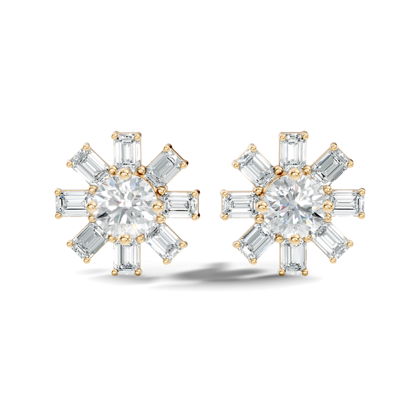 Emerald & Round Shape 10k Solid Gold Lab Grown Diamond Very Dazzling Vintage Diamond Earrings For Her - HIGHCARAT DIAMONDS