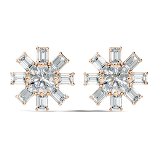 Emerald & Round Shape 10k Solid Gold Lab Grown Diamond Very Dazzling Vintage Diamond Earrings For Her - HIGHCARAT DIAMONDS