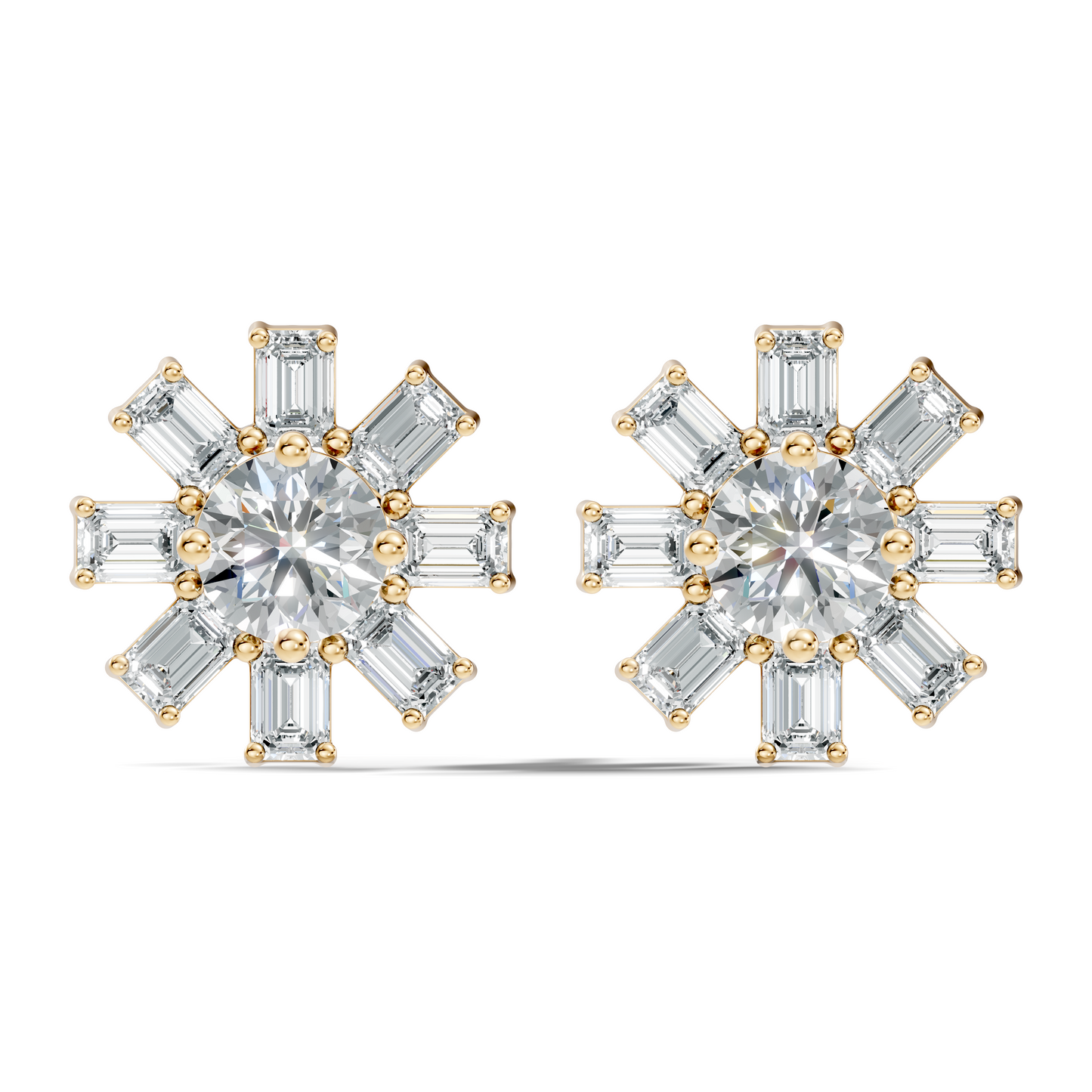 Emerald & Round Shape 10k Solid Gold Lab Grown Diamond Very Dazzling Vintage Diamond Earrings For Her - HIGHCARAT DIAMONDS