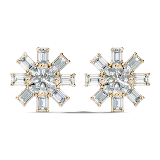 Emerald & Round Shape 10k Solid Gold Lab Grown Diamond Very Dazzling Vintage Diamond Earrings For Her - HIGHCARAT DIAMONDS