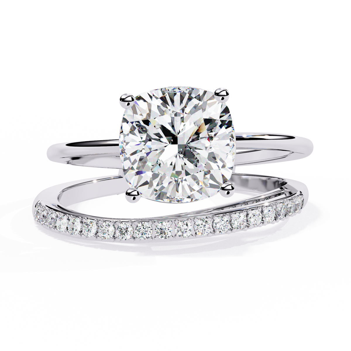 Solitaire 2.41Ct Cushion and Round Cut Diamond Elegant Channel Set Minimalist Classic Perfect Ring - HIGHCARAT DIAMONDS