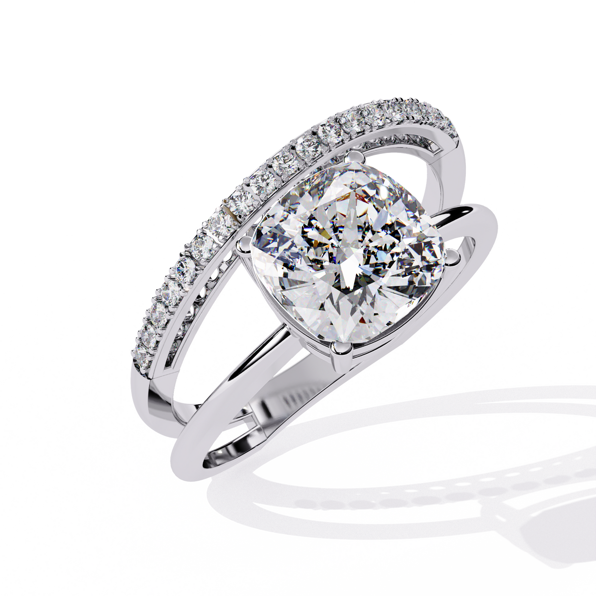 Solitaire 2.41Ct Cushion and Round Cut Diamond Elegant Channel Set Minimalist Classic Perfect Ring - HIGHCARAT DIAMONDS