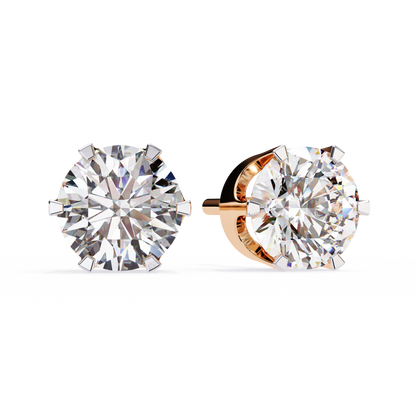 Solitaire 2.57Ct Round Cut Lab Grown Diamond 6 Pave Set Delicate Handmade Vintage Daily Wear Stud Earring - HIGHCARAT DIAMONDS