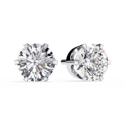 Solitaire 2.57Ct Round Cut Lab Grown Diamond 6 Pave Set Delicate Handmade Vintage Daily Wear Stud Earring - HIGHCARAT DIAMONDS
