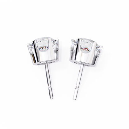 Solitaire 2.57Ct Round Cut Lab Grown Diamond 6 Pave Set Delicate Handmade Vintage Daily Wear Stud Earring - HIGHCARAT DIAMONDS