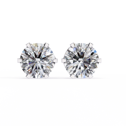 Solitaire 2.57Ct Round Cut Lab Grown Diamond 6 Pave Set Delicate Handmade Vintage Daily Wear Stud Earring - HIGHCARAT DIAMONDS