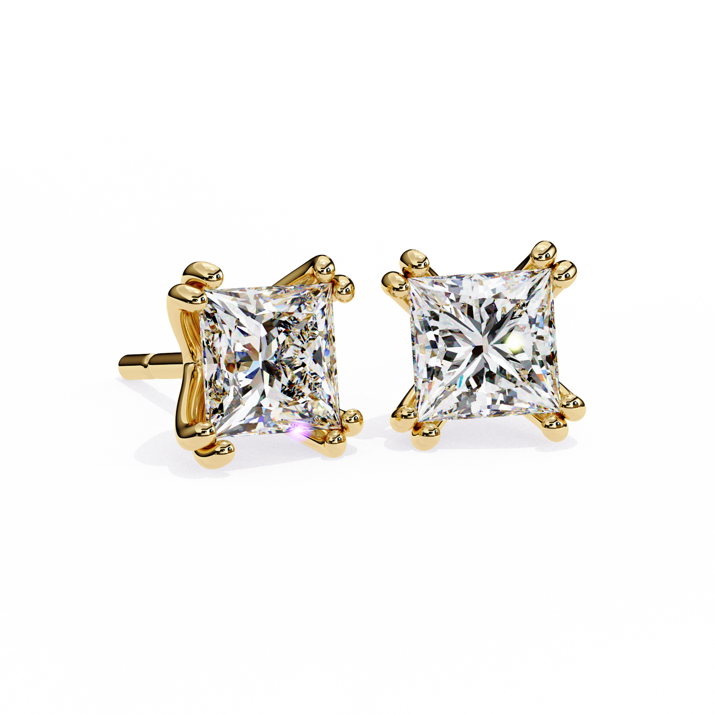 Solitaire 3.04Ct Princess Cut Diamond Unique Stacking Double Prong Set Dainty Stud Party Wear Earring For Gift - HIGHCARAT DIAMONDS
