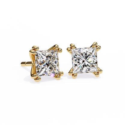 Solitaire 3.04Ct Princess Cut Diamond Unique Stacking Double Prong Set Dainty Stud Party Wear Earring For Gift - HIGHCARAT DIAMONDS