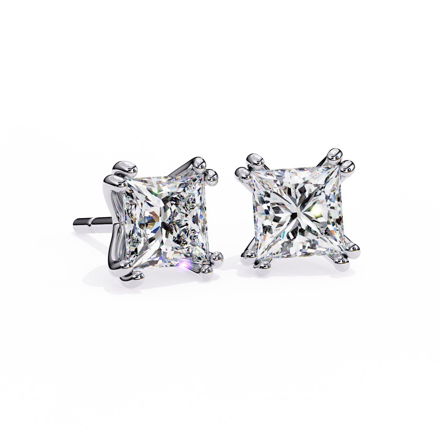 Solitaire 3.04Ct Princess Cut Diamond Unique Stacking Double Prong Set Dainty Stud Party Wear Earring For Gift - HIGHCARAT DIAMONDS