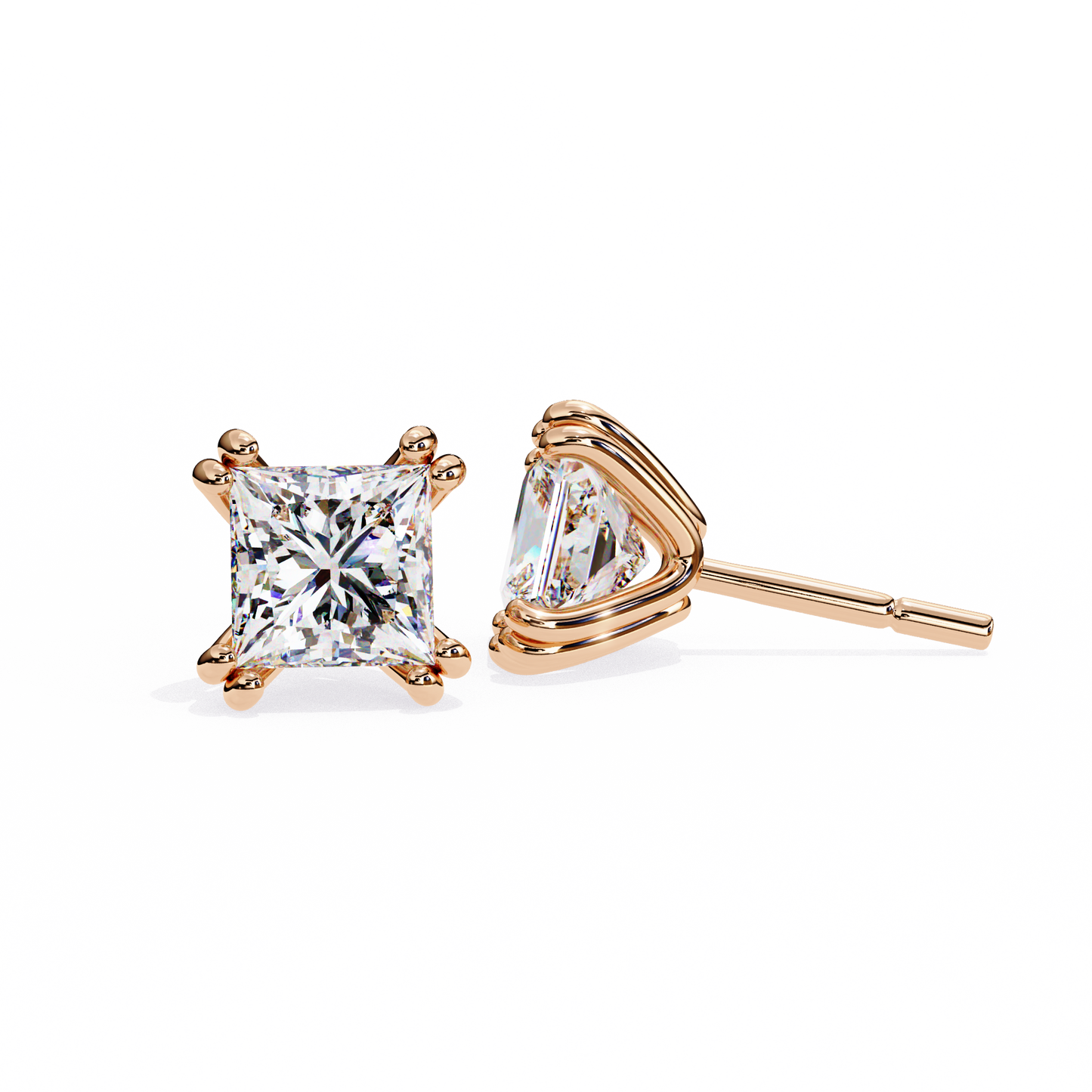 Solitaire 3.04Ct Princess Cut Diamond Unique Stacking Double Prong Set Dainty Stud Party Wear Earring For Gift - HIGHCARAT DIAMONDS