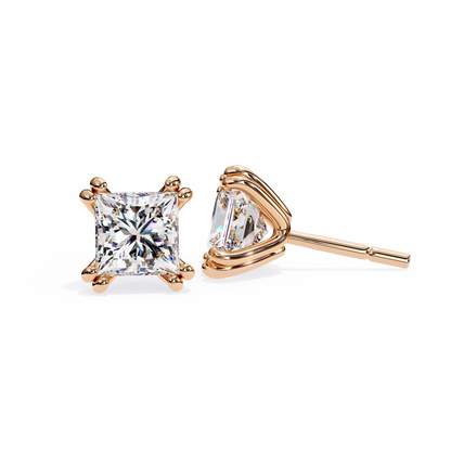 Solitaire 3.04Ct Princess Cut Diamond Unique Stacking Double Prong Set Dainty Stud Party Wear Earring For Gift - HIGHCARAT DIAMONDS